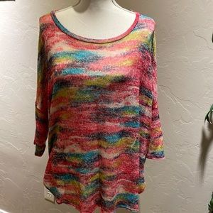 Babeau colorful, three-quarter sleeve sweater, delicate, & feminine size medium.